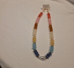 Multicolor Beaded Necklace with Pearl Accent - Women